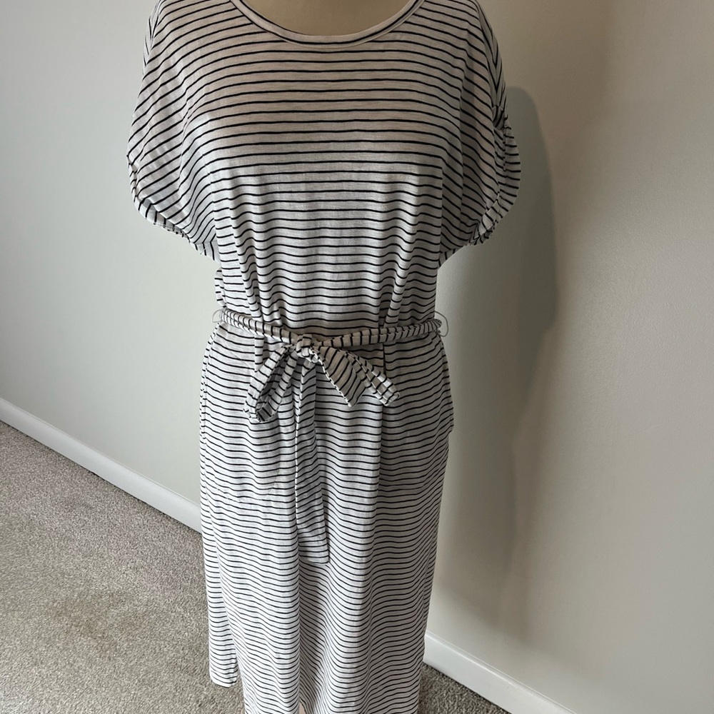 GAP Black and White Striped Midi Dress